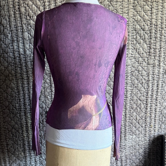 Cop.Copine Purple Leaf Long Sleeve Mesh Top - - Picture 4 of 10
